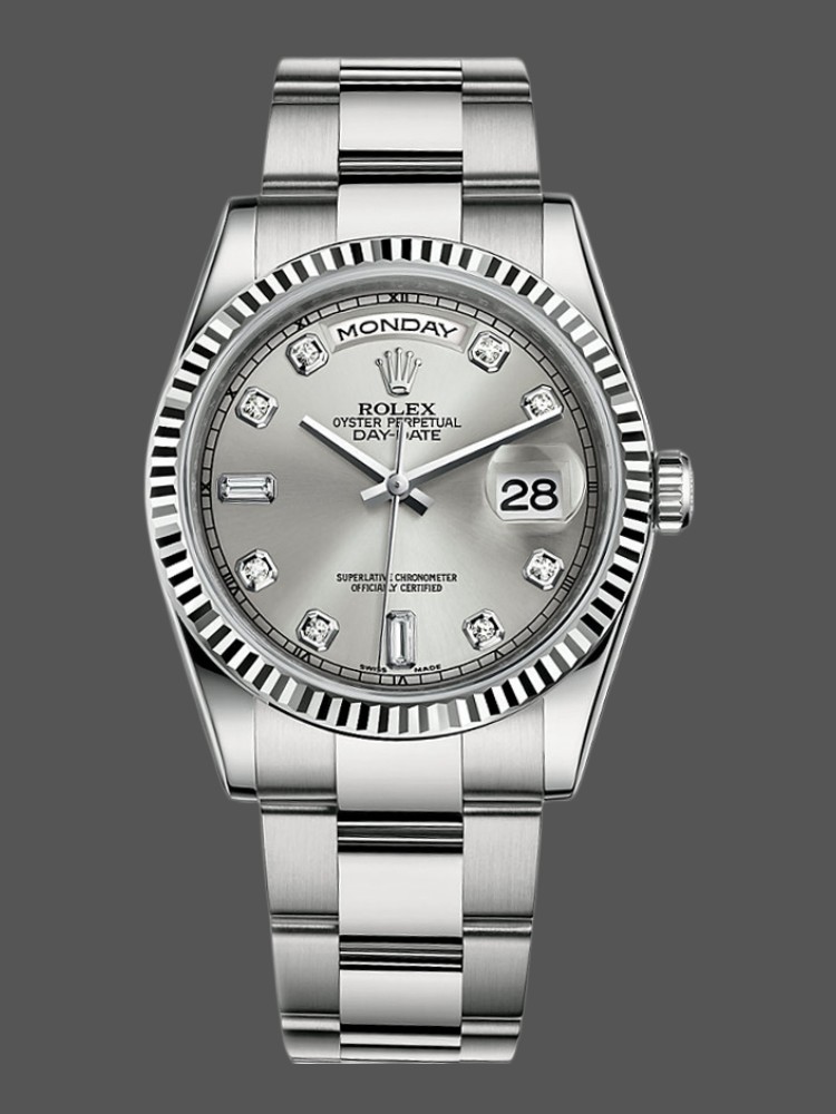 Silver Diamond Dial Fluted Bezel Date 36mm Unisex