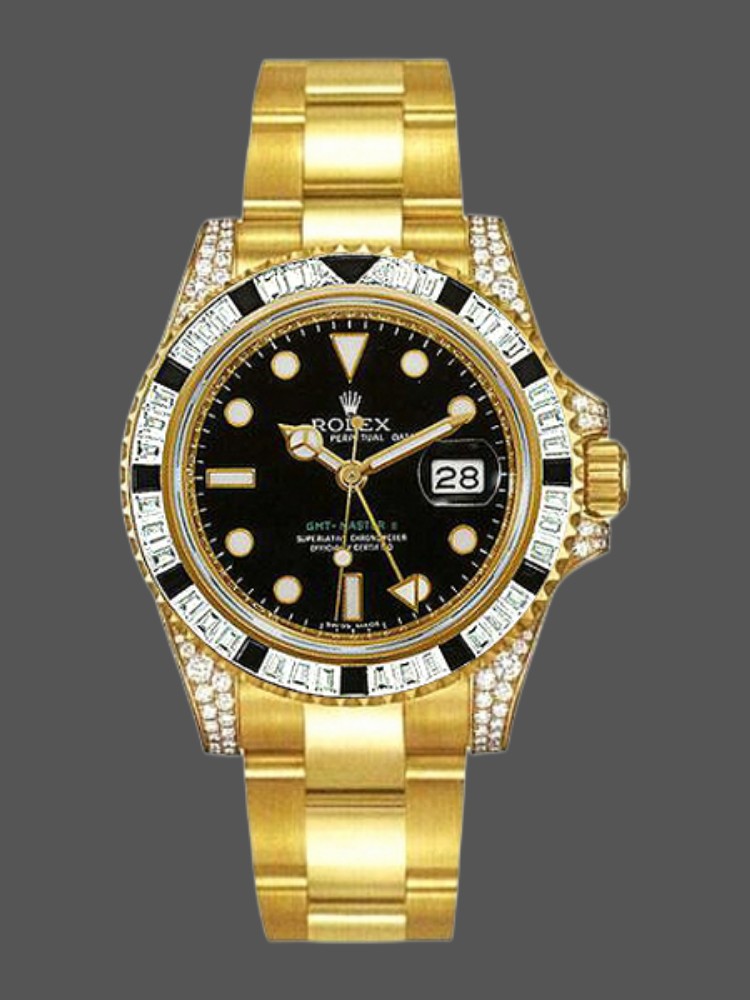 Yellow Gold Black Dial Diamonds GMT