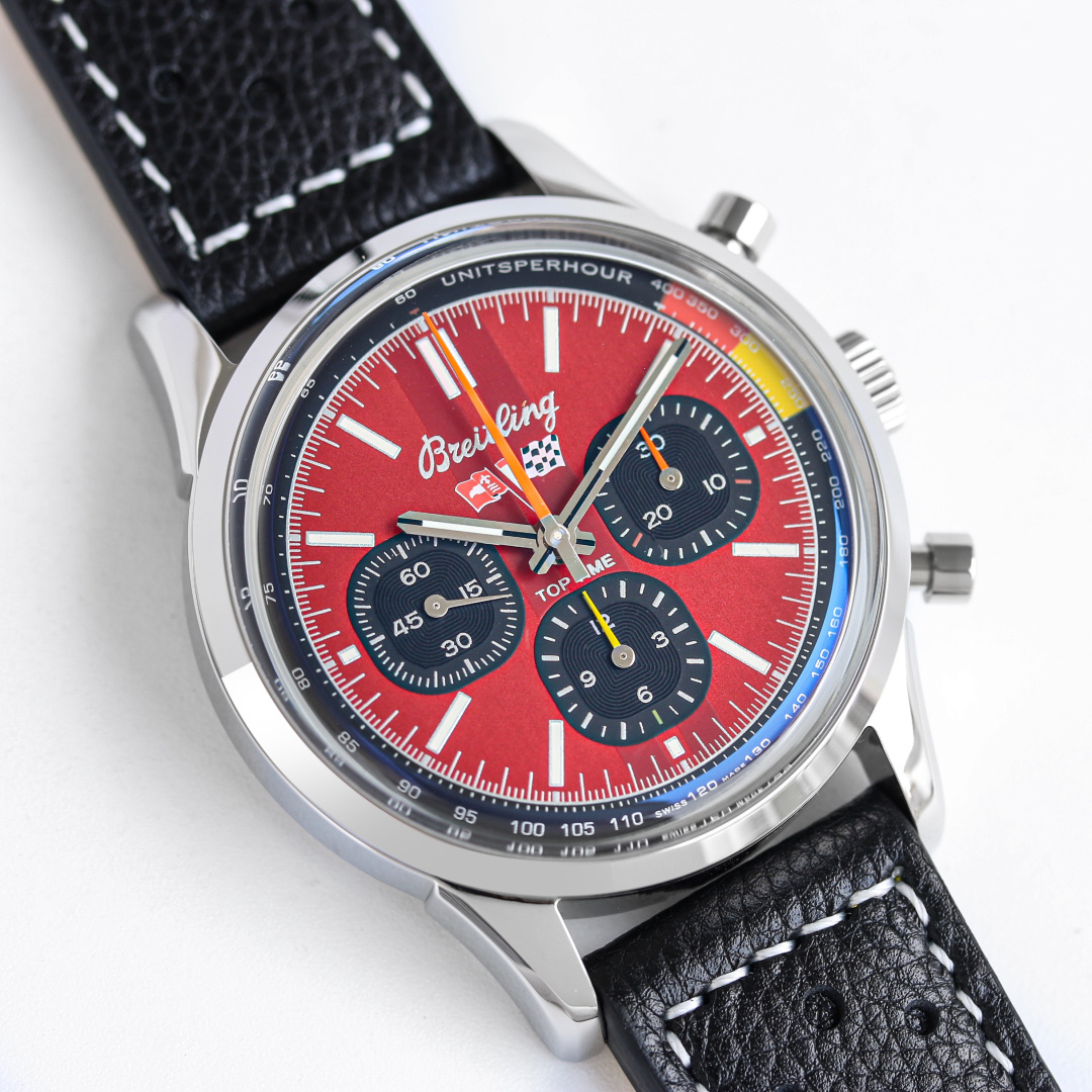 Vintage Racing Chronograph | 42mm Stainless Steel Case Racing Red Stick Marker