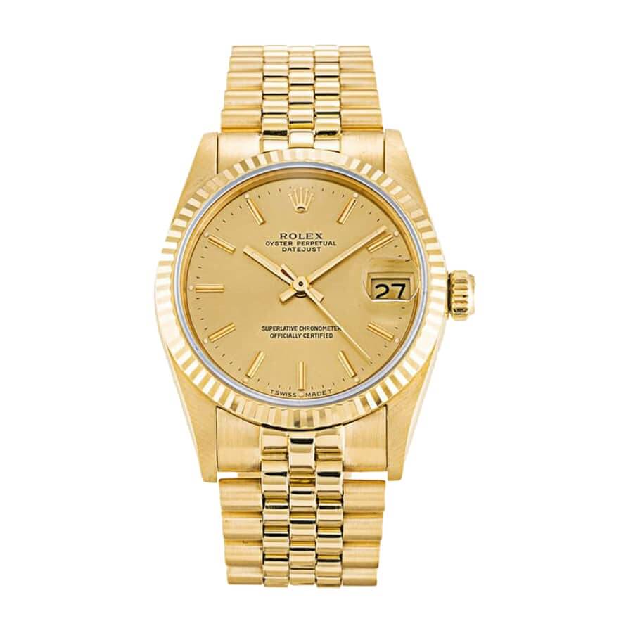 Champagne Dial Fluted Bezel Yellow Gold 28mm Lady