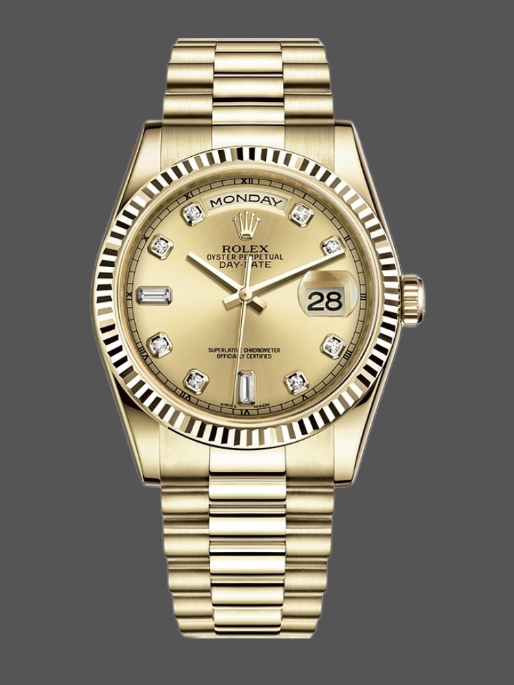 Yellow Gold Diamond Champagne Dial Date
