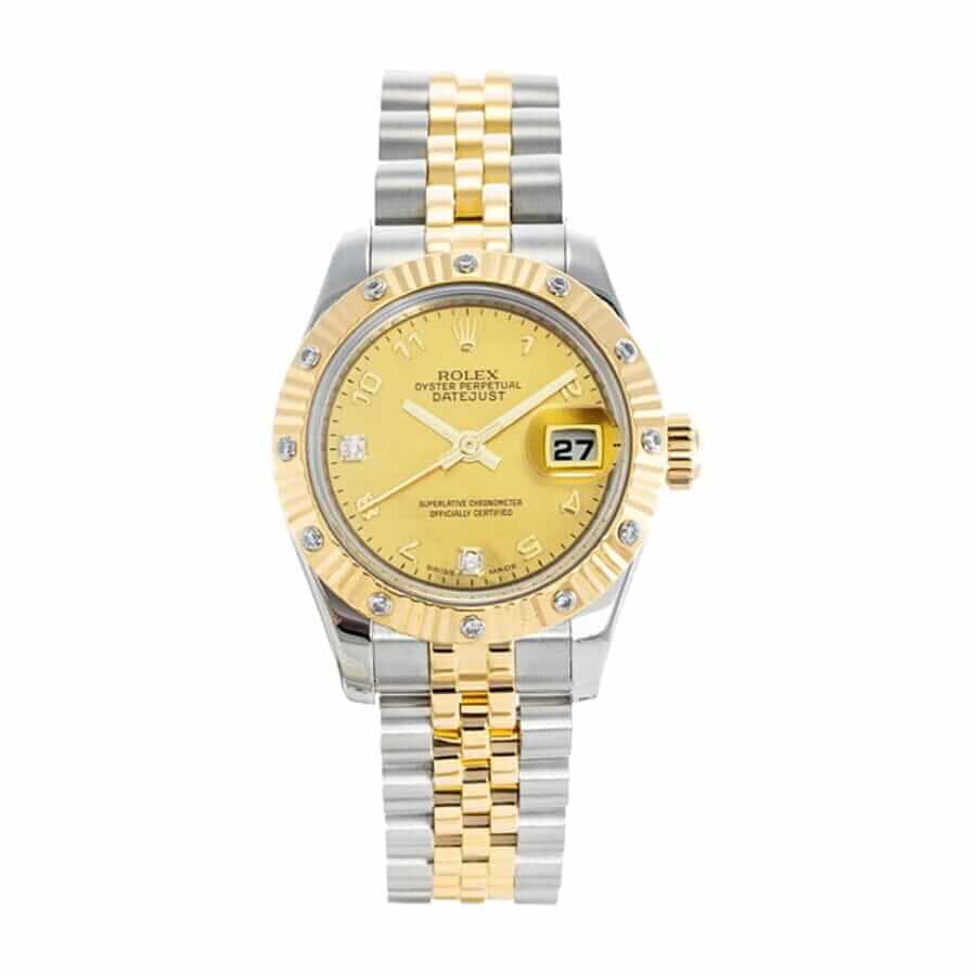 Silver Dial Fluted Bezel Yellow Gold 28mm Lady