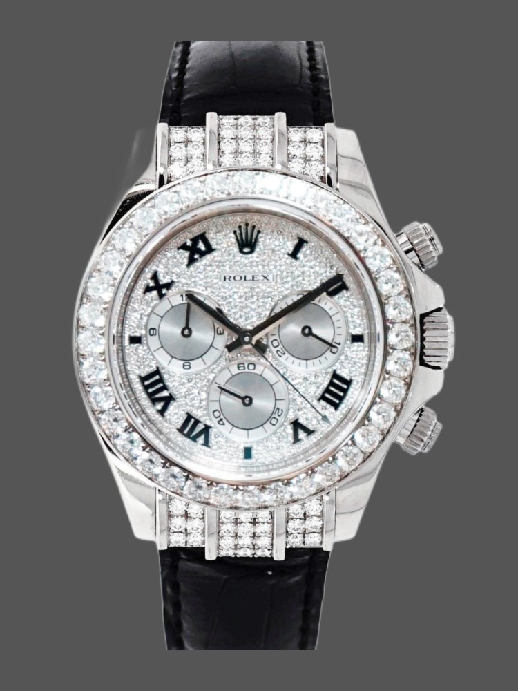 Pave Diamond Dial Yellow Gold Chronograph 40mm Mens