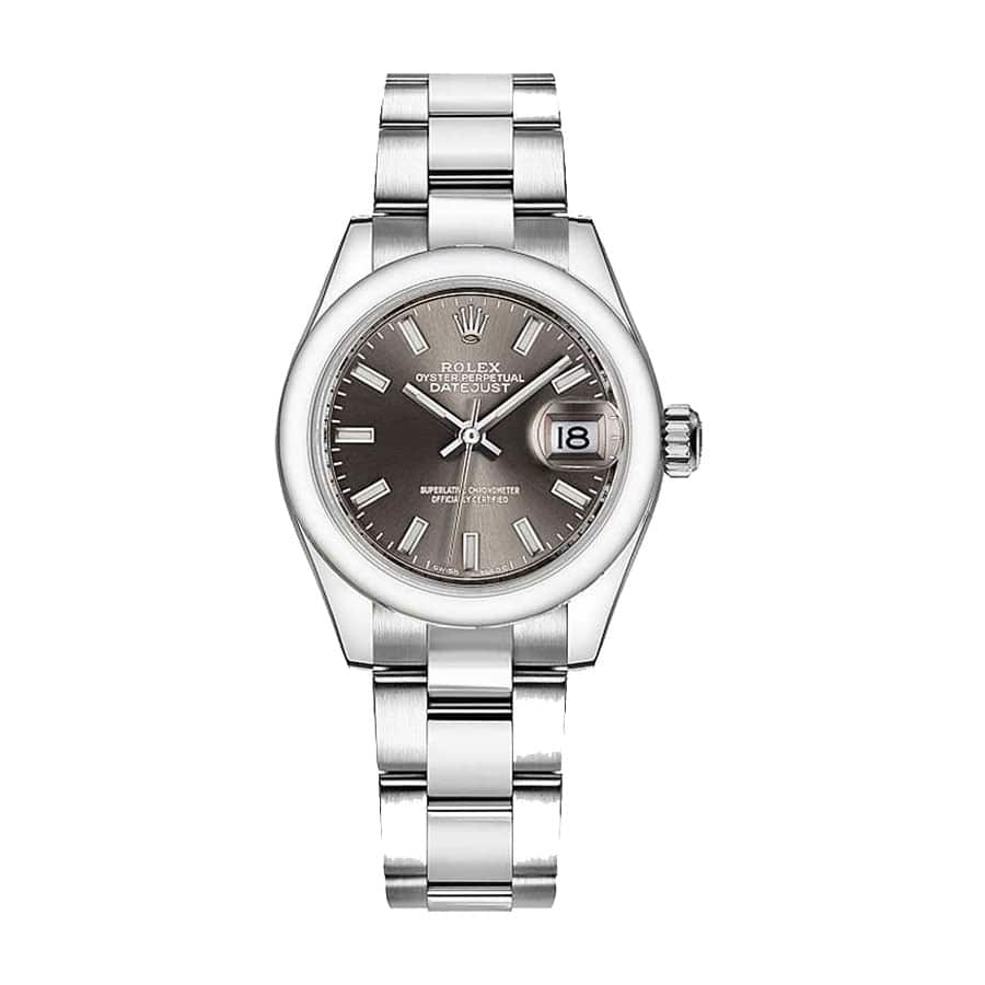 Dark Grey Dial Fluted Bezel Yellow Gold 28mm Lady