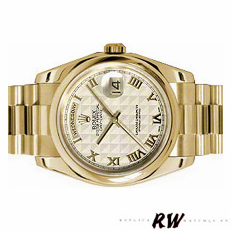 Yellow Gold Roman Numeral Pyramid Ivory Dial Date