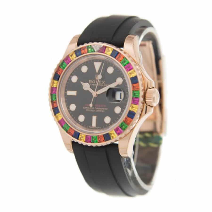 Gem-Set Bezel Black Dial Rose Gold 40mm Men