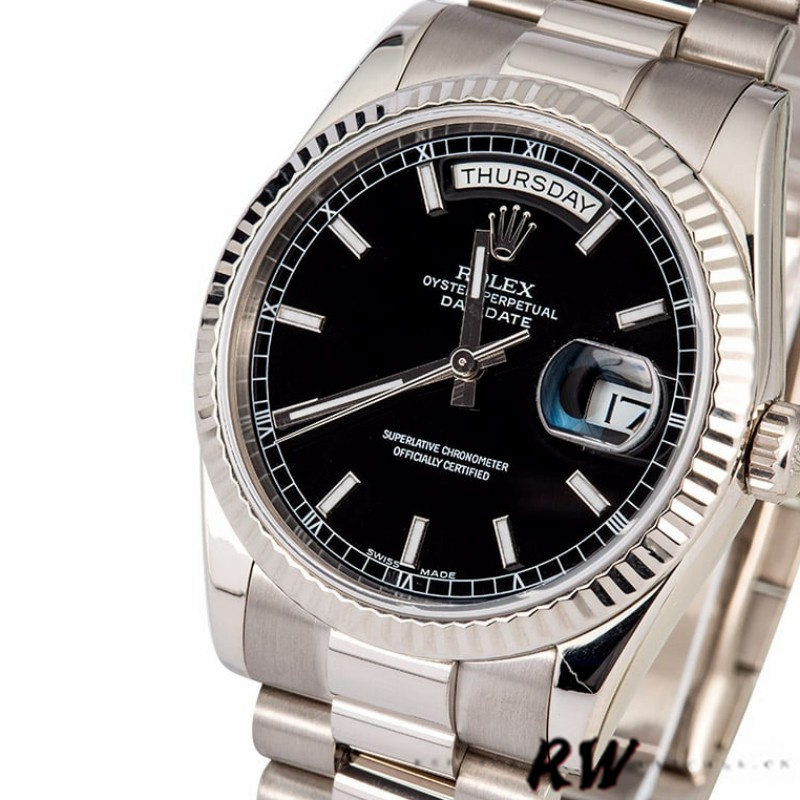White Gold Black Dial Fluted Bezel Date