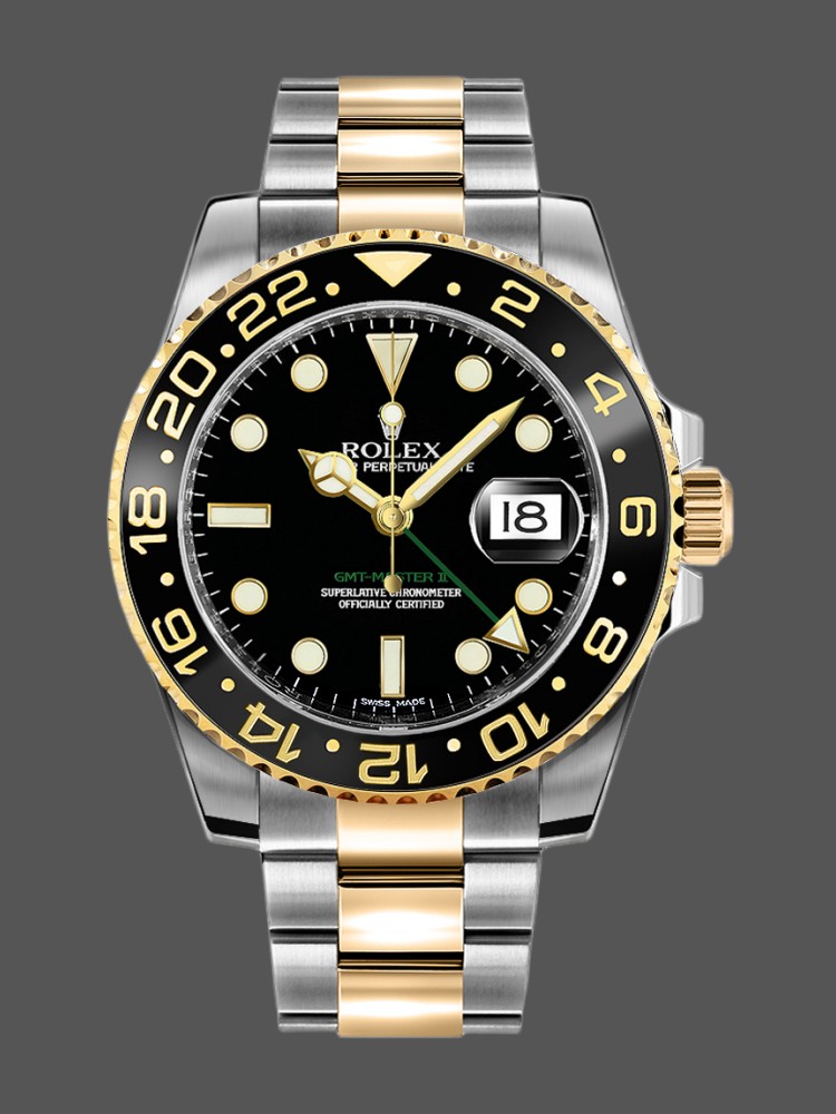 Black Dial Two Tone Dual Time 40mm Mens