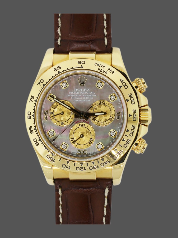 Dark Mother of Pearl Diamonds Dial Yellow Gold Chronograph 40mm Mens