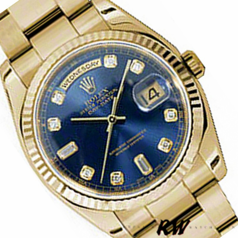 Yellow Gold Blue Diamond Dial Date