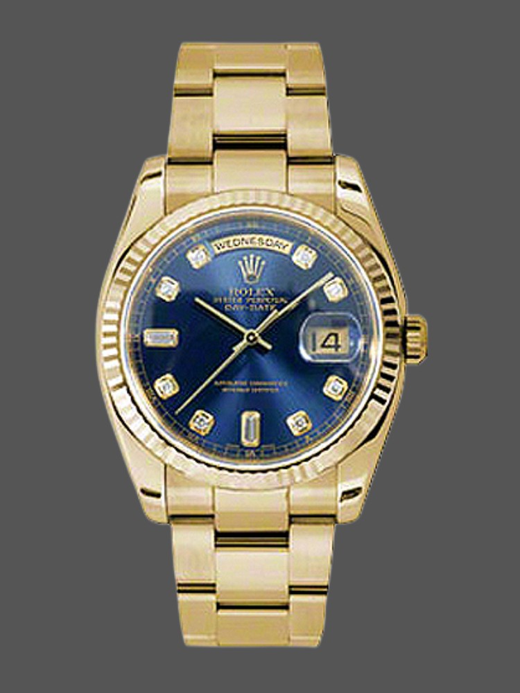 Yellow Gold Blue Diamond Dial Date