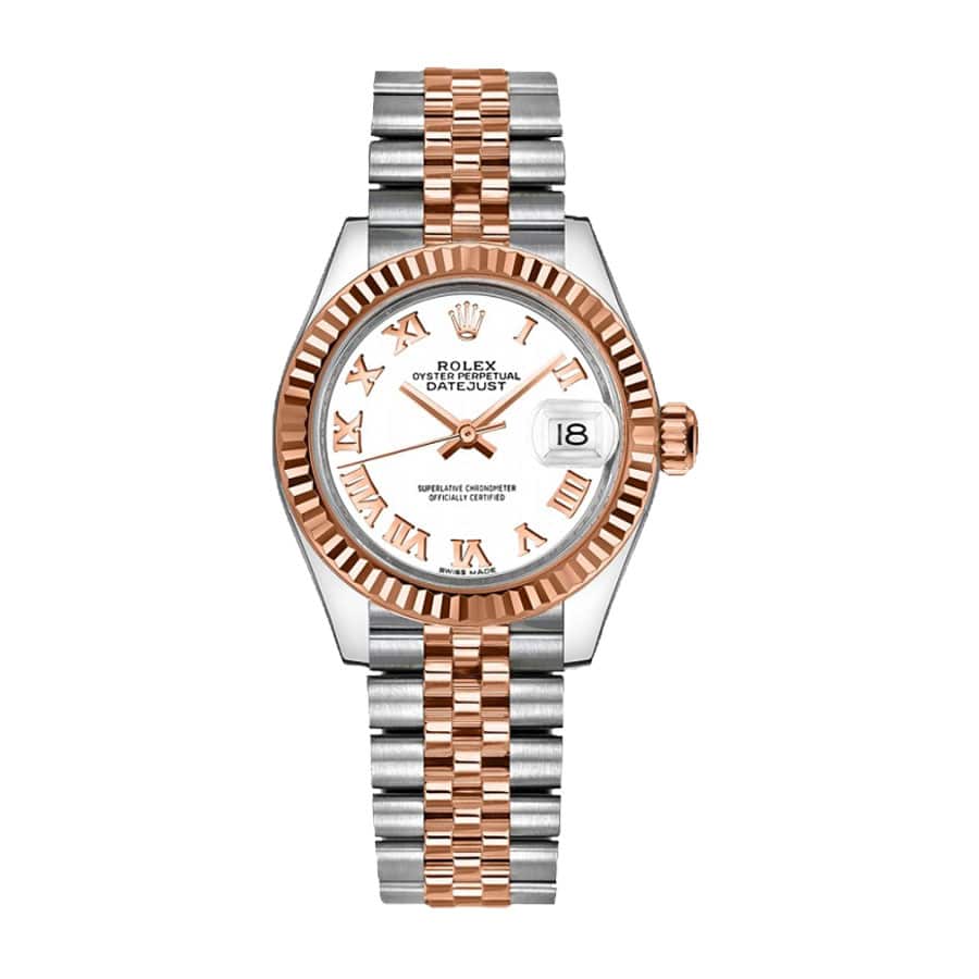 White Dial Fluted Bezel Yellow Gold 28mm Lady