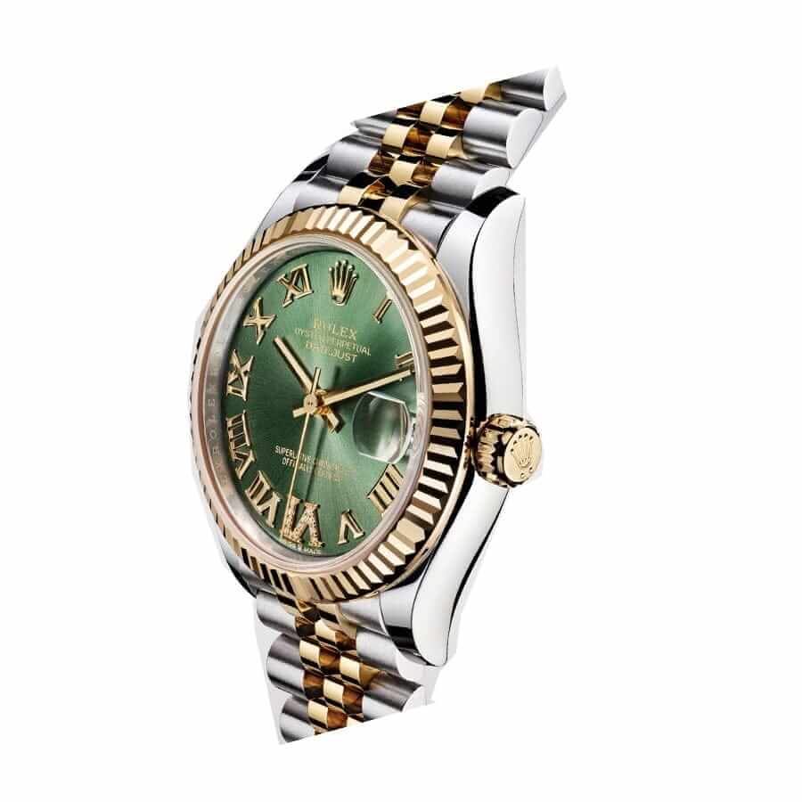 Green Roman Dial Fluted Bezel Yellow Gold 28mm Lady
