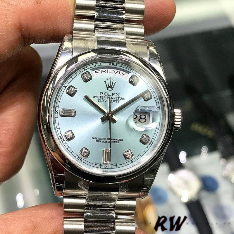 Ice Blue Diamond Dial Platinum Date 36mm Unisex
