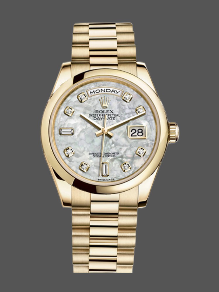 Yellow Gold Mother of Pearl Diamond Dial Date