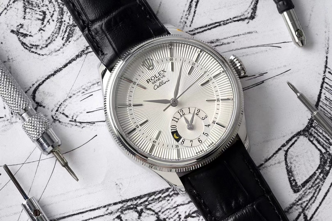 Silver Sunburst Dial Brown Leather Strap