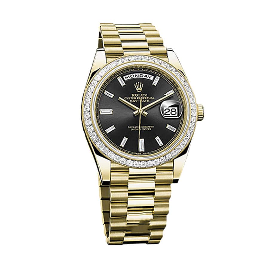 Black Dial Diamond Bezel Yellow Gold 40mm Men