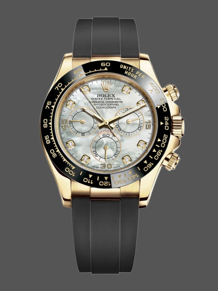 Rubber Strap MOP Dial Diamond Markers Chronograph 40mm Mens