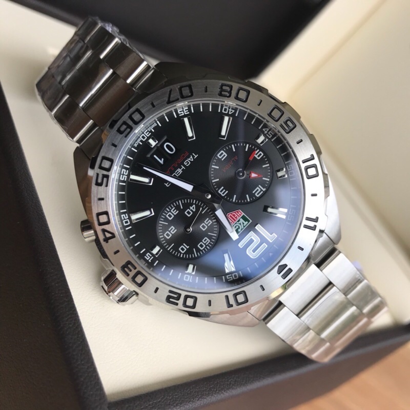 43mm Racing Chronograph Watch Alarm & GMT with Steel Bracelet