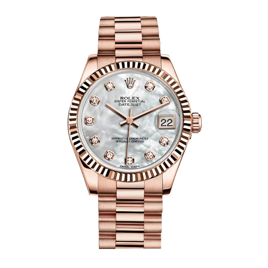 Diamond Markings Fluted Bezel Yellow Gold 28mm Lady