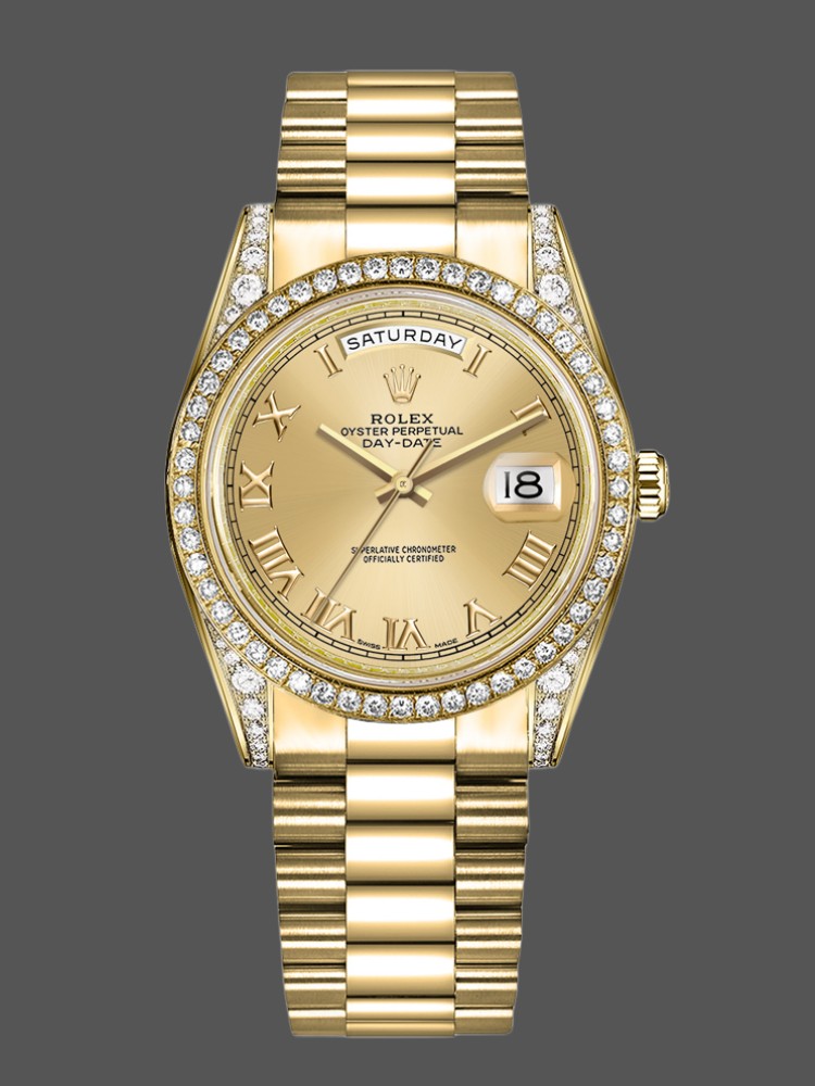 Diamond Bezel Champagne Roman Numeral Dial