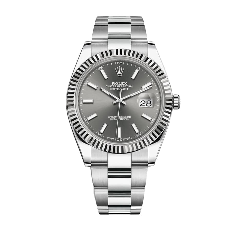 Grey Dial Fluted Bezel Yellow Gold 28mm Lady