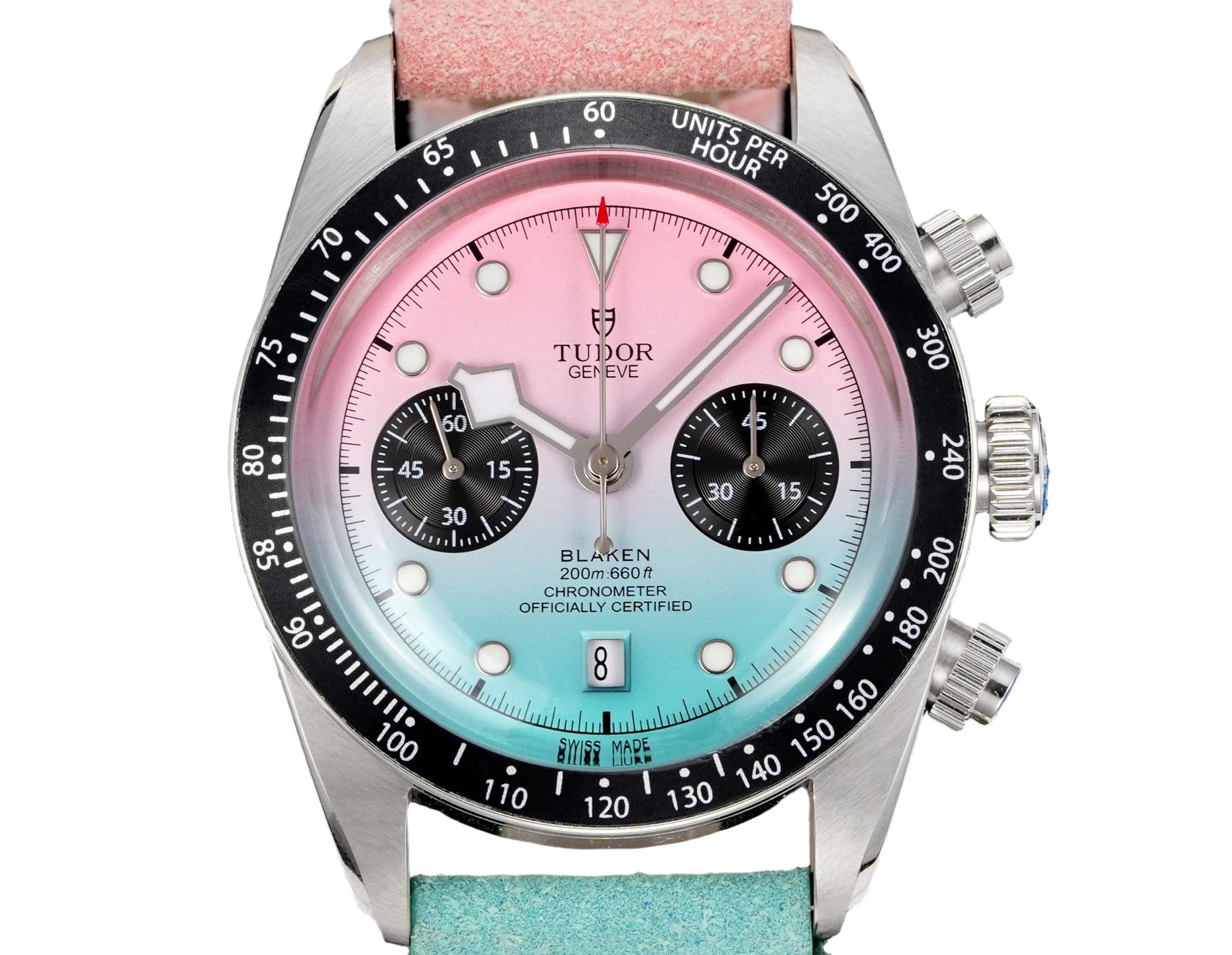 Gradient Pink‑Turquoise Racing Chronograph Watch