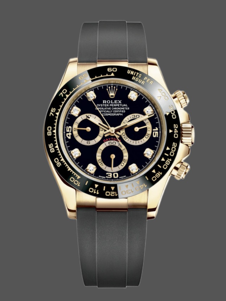 Yellow Gold Black Diamond Dial Chronograph 40mm Mens