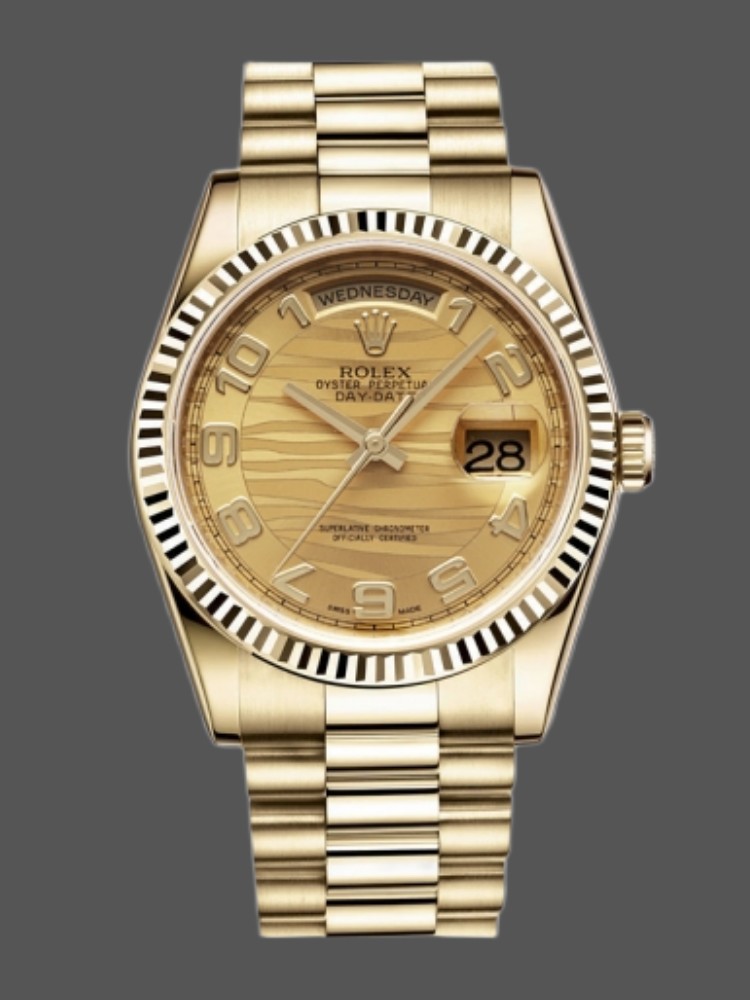 Arabic Numeral Wave Champagne Dial Yellow Gold Date