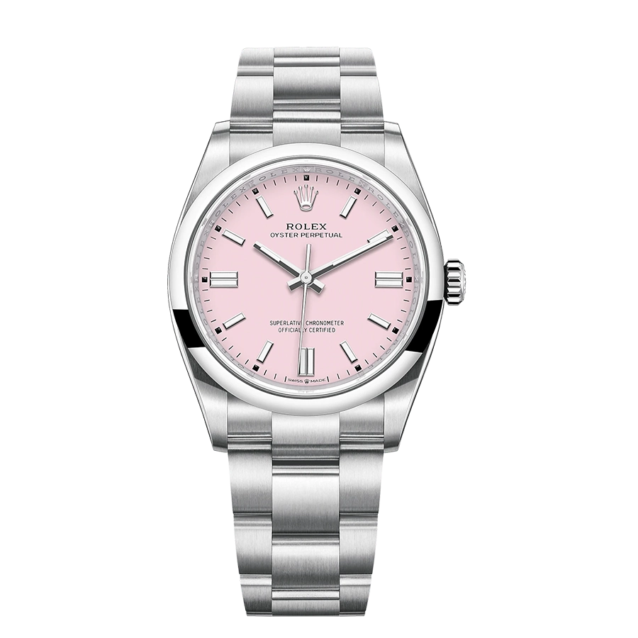 Pink Dial Stainless Steel 39mm Men