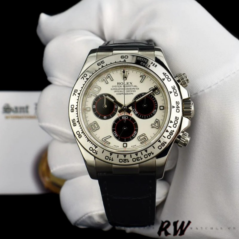 Panda Dial Black Leather Strap Chronograph 40mm Mens
