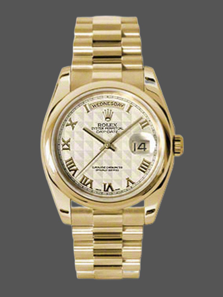 Yellow Gold Roman Numeral Pyramid Ivory Dial Date