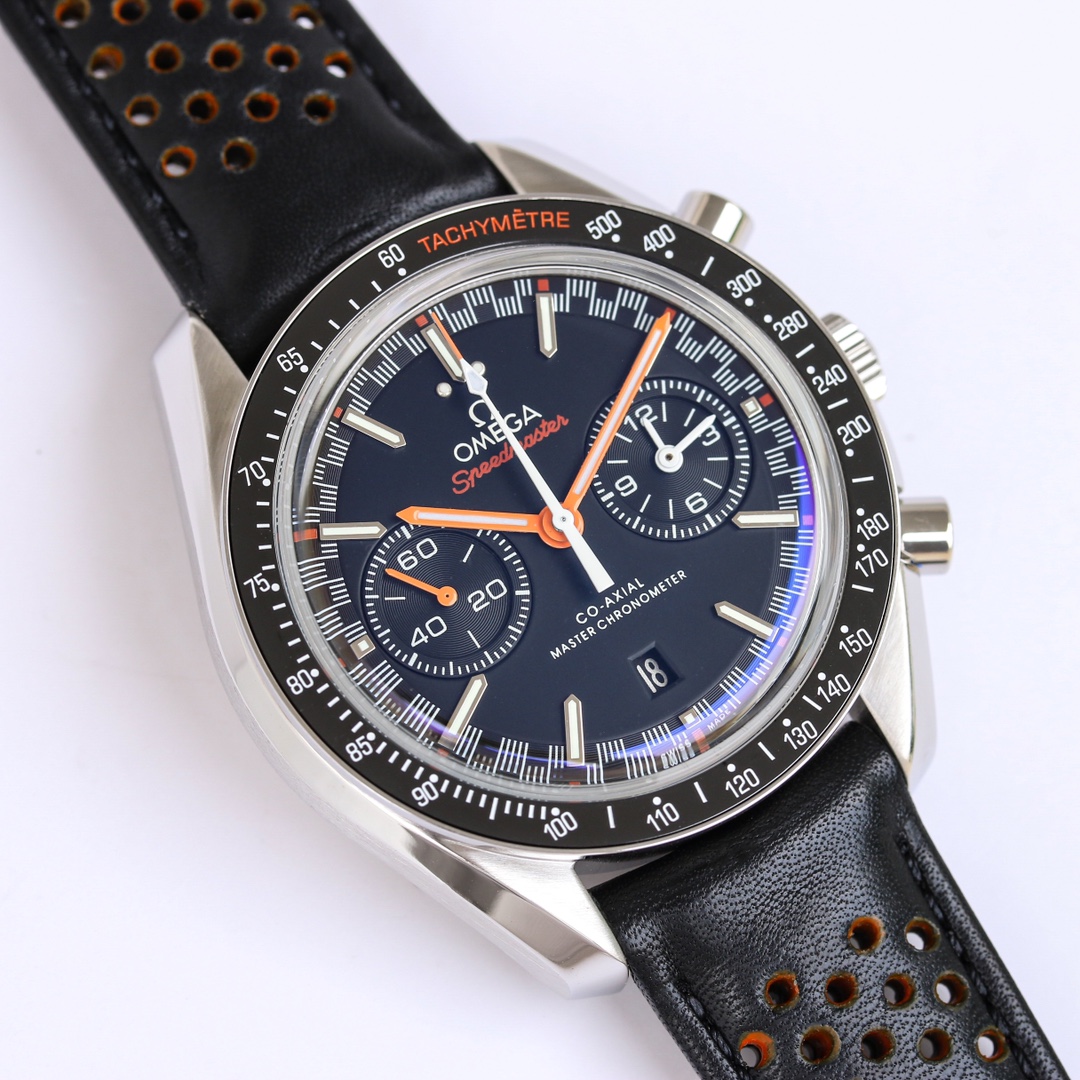 Black Ceramic Racing Chronograph | Orange Accents & Perforated Leather Strap