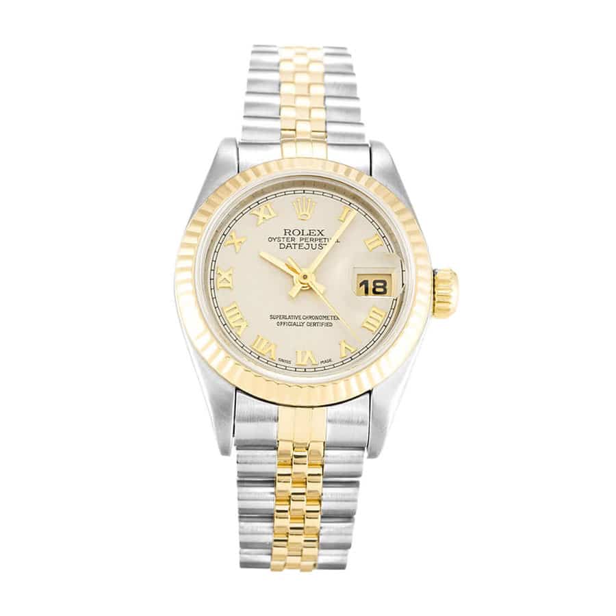 Silver Dial Fluted Bezel Yellow Gold 28mm Lady