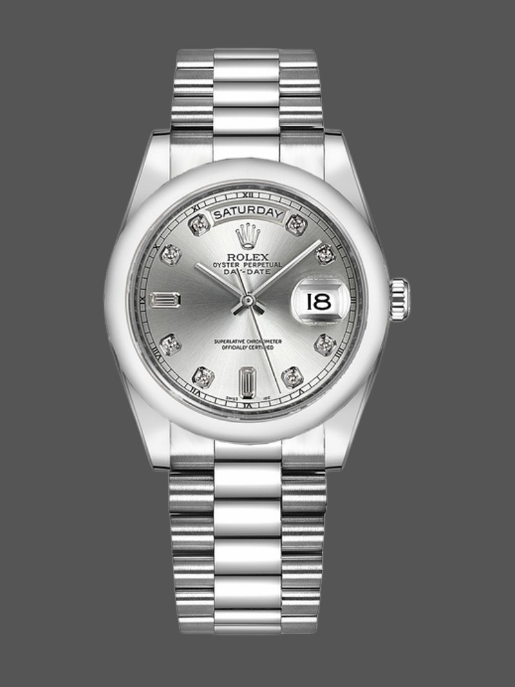 Silver Diamond Dial Platinum Date 36mm Unisex