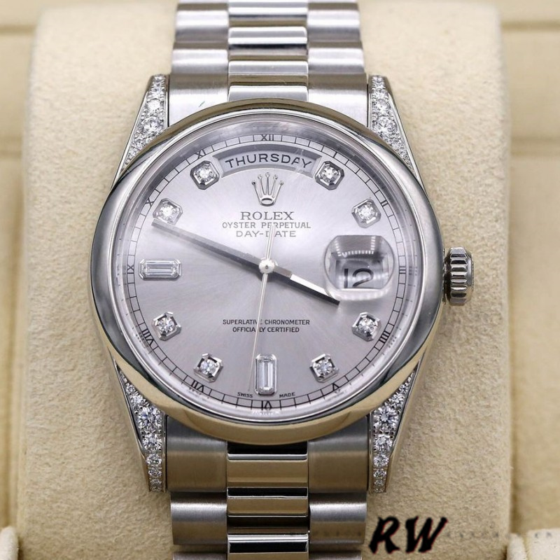 Platinum Silver Dial Diamond Date