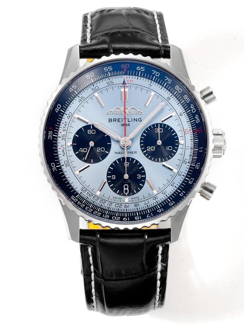 Ice Blue Dial Racing Chronograph Deep‑Blue Slide Rule Automatic Watch