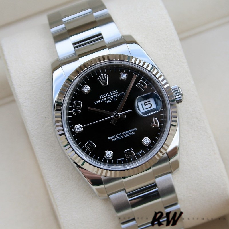 Silver Steel Black Diamond Dial Date 34mm Unisex