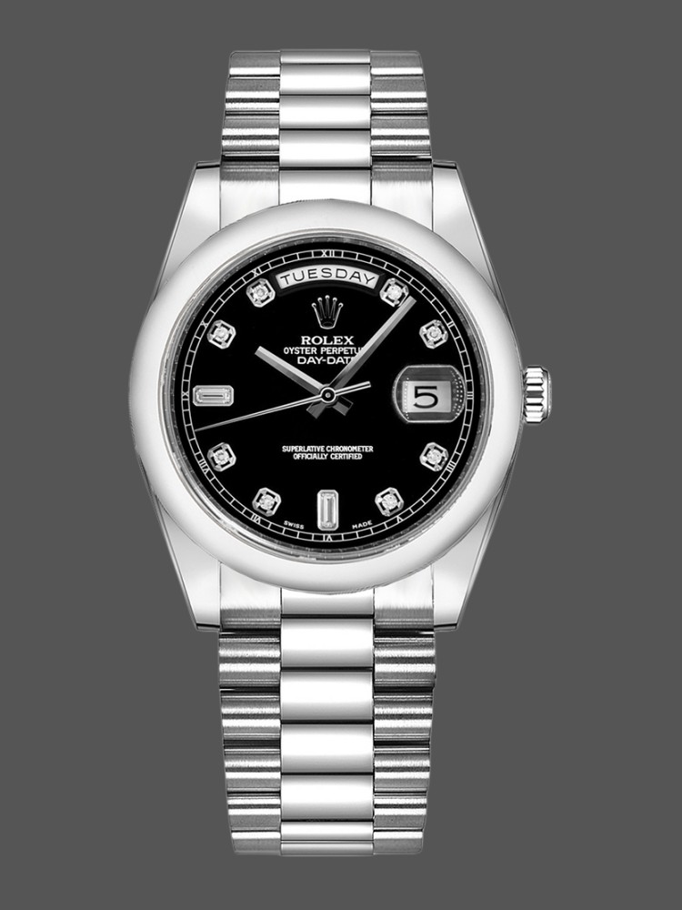 Black Diamond Dial Platinum Date 36mm Unisex