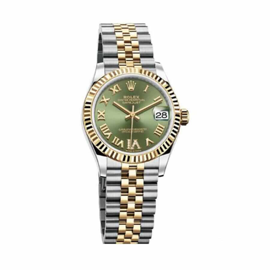 Green Dial Fluted Bezel Yellow Gold 28mm Lady