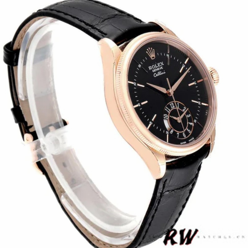 Black Dial Black Leather Strap