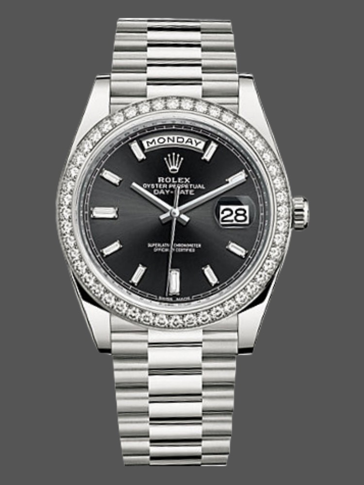 Black Dial Diamond Bezel White Gold 40mm Men