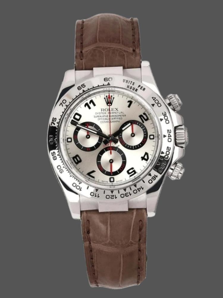 Racing Dial White Gold Brown Leather Strap Chronograph 40mm Mens