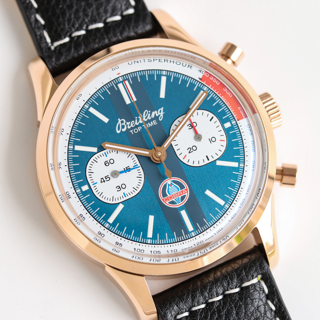 Vintage Racing Chronograph | 42mm Rose Gold-Toned Case Teal Blue Racing Stripes