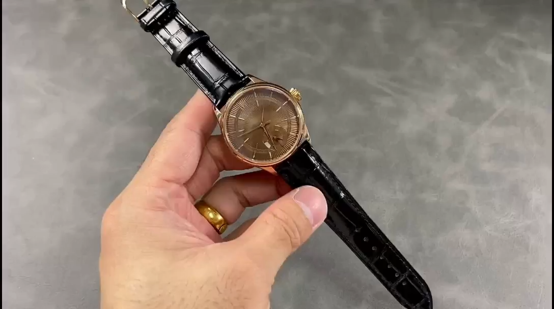 Brown Guilloche Dial Black Leather Strap