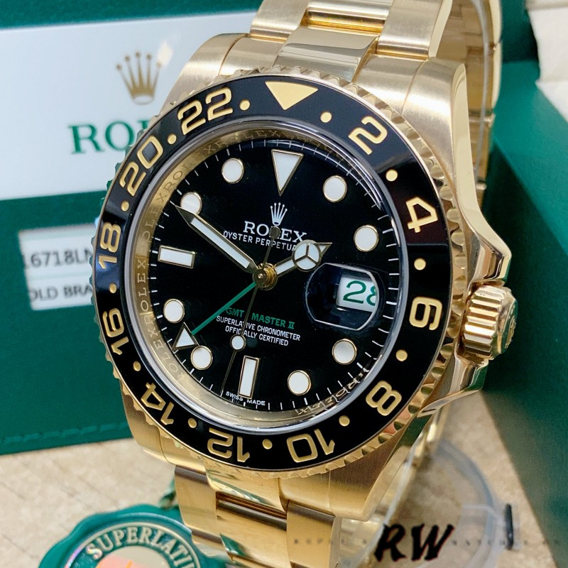 Black Dial Yellow Gold Dual Time 40mm Mens