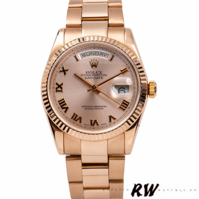 Pink Roman Numeral Dial Fluted Bezel Date