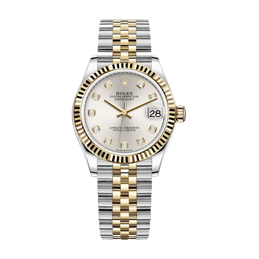Silver Diamond Dial Yellow Gold 28mm Lady