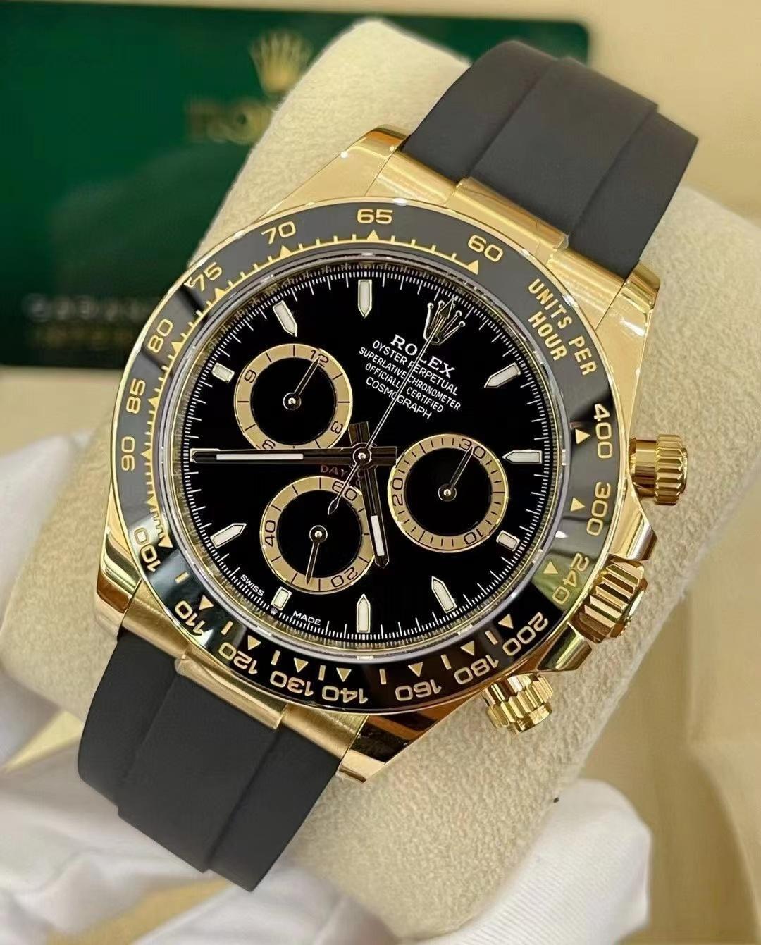 Yellow Gold Black Diamond Dial Chronograph 40mm Mens
