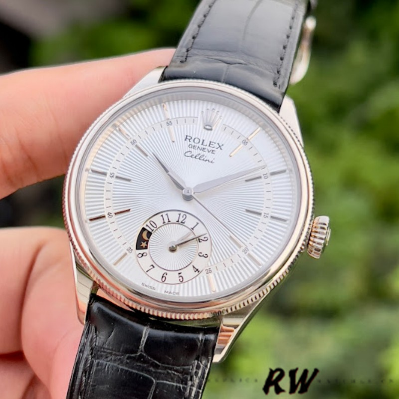 Silver Sunburst Dial Black Leather Strap